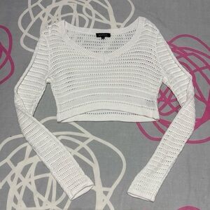 Margot White Crochet Long Sleeve V-Neck Crop Top